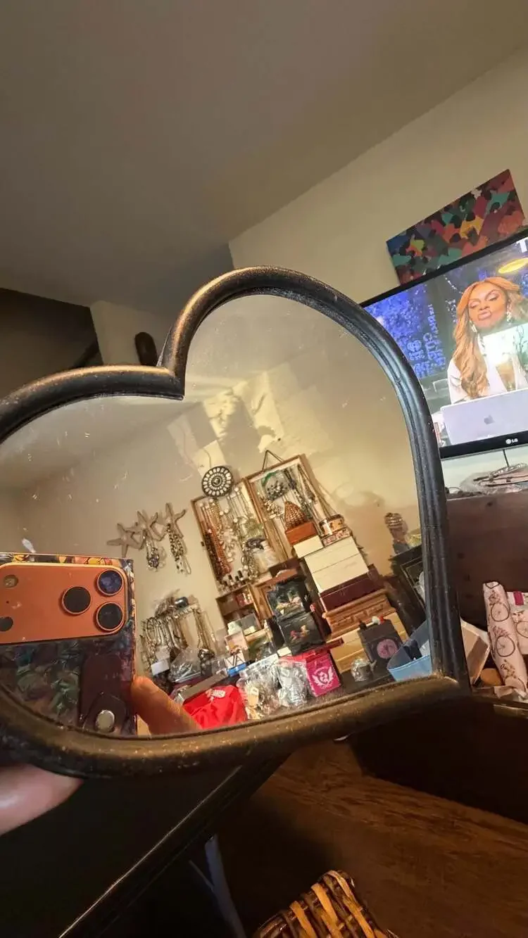 Heart Shaped Wall Mirror with Black Frame and Rope Hanger